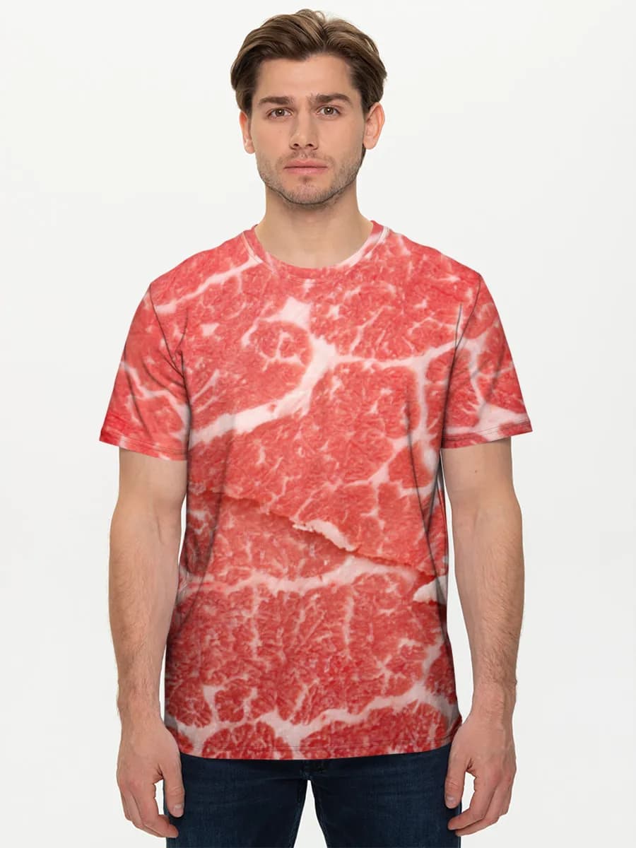 Marbled Raw Beef — Men's basic cotton T-shirt with all-over print, Food theme