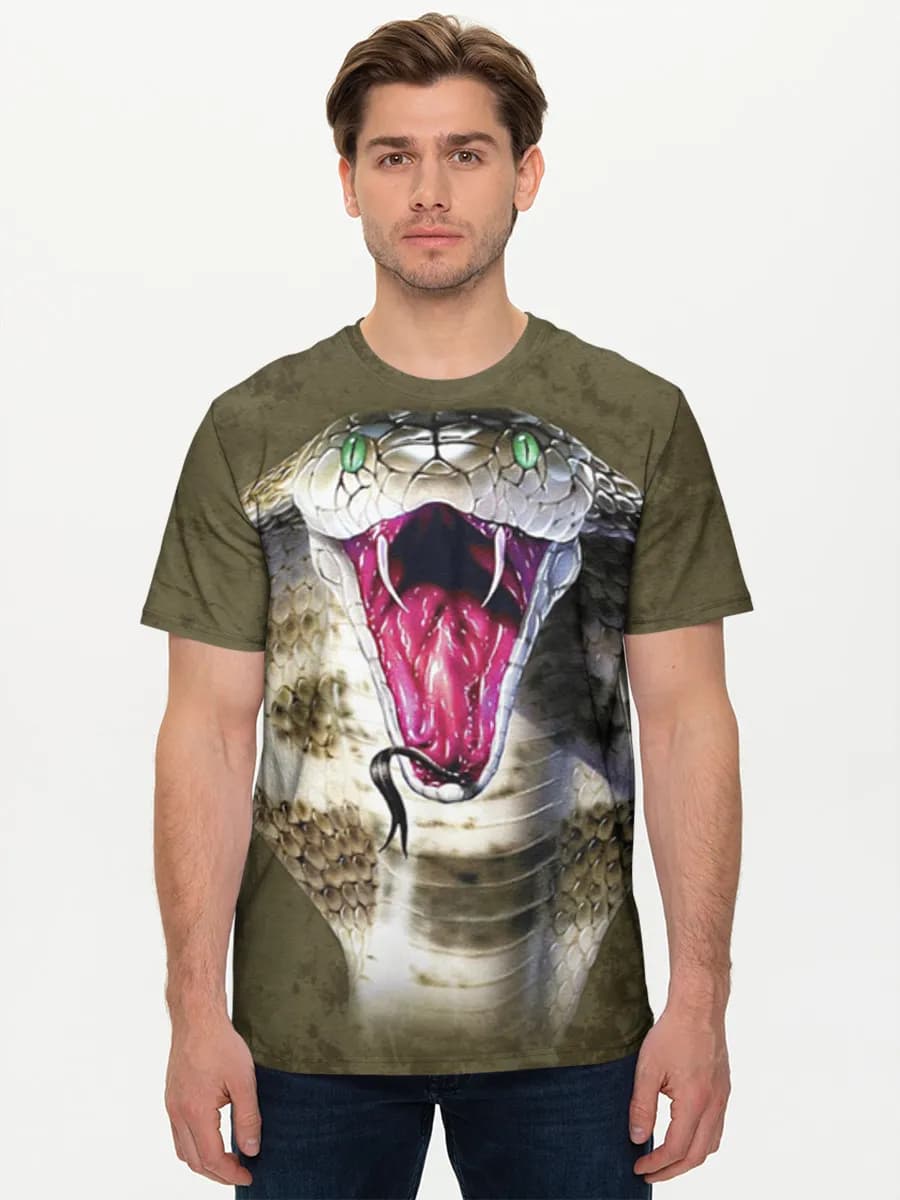 Fierce Cobra Strike — Men's basic cotton T-shirt with all-over print, Snake theme