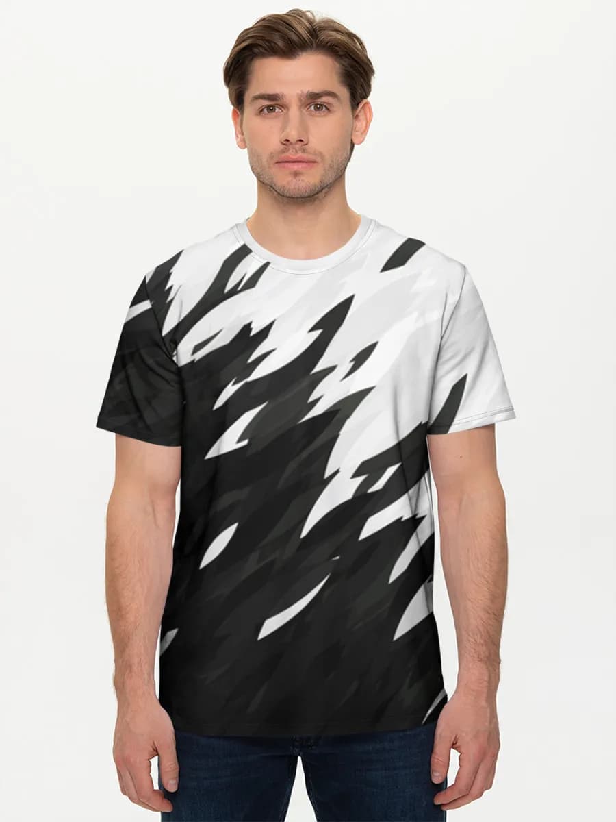 Monochrome Shard Wave — Men's basic cotton T-shirt with all-over print, Abstract theme