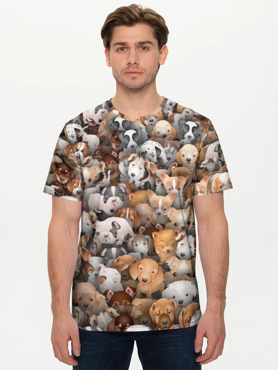 Cute Puppy Crowd — Men's basic cotton T-shirt with all-over print, Dogs theme