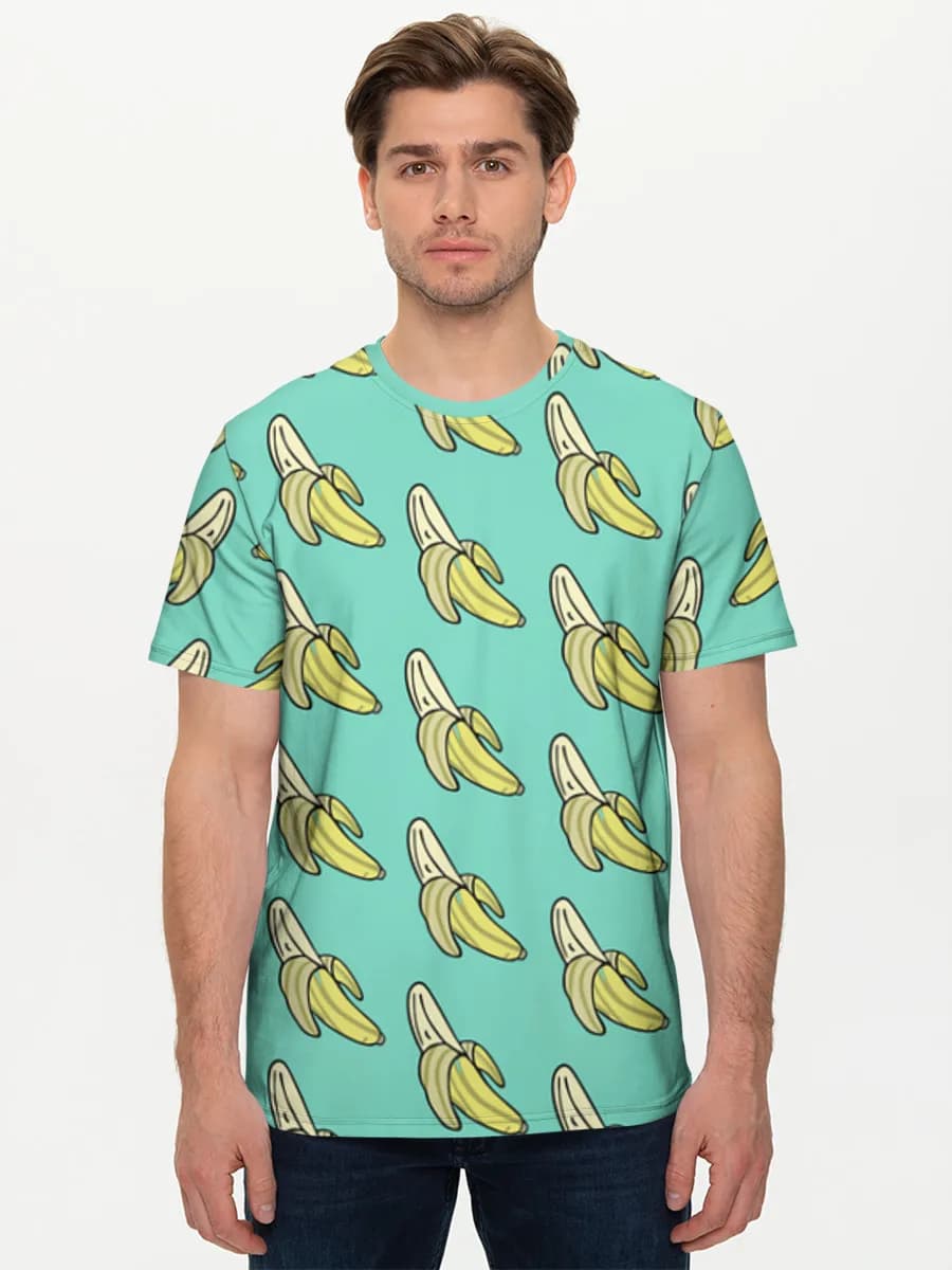 Peeled Banana Doodles — Men's basic cotton T-shirt with all-over print, Fruit theme