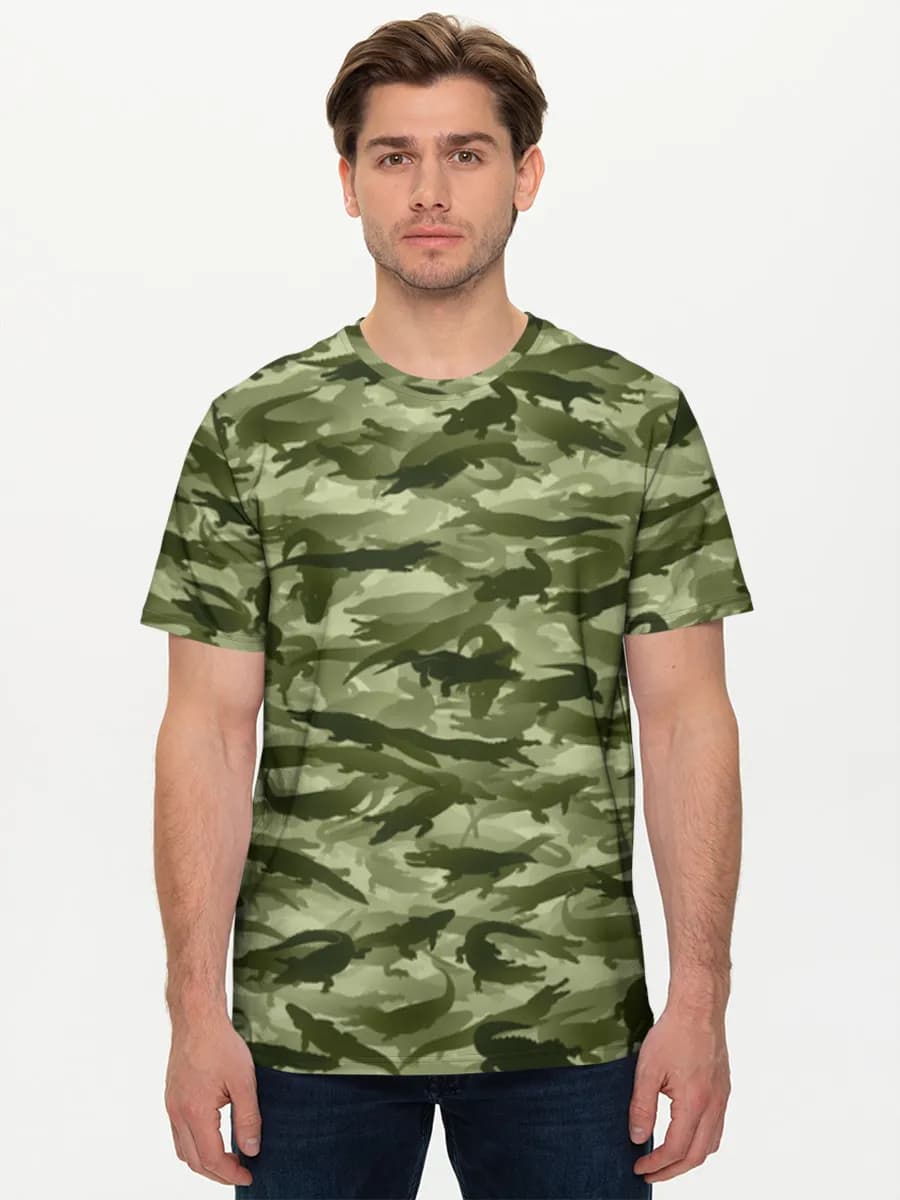 Alligator Camo Silhouettes — Men's basic cotton T-shirt with all-over print, Camouflage theme