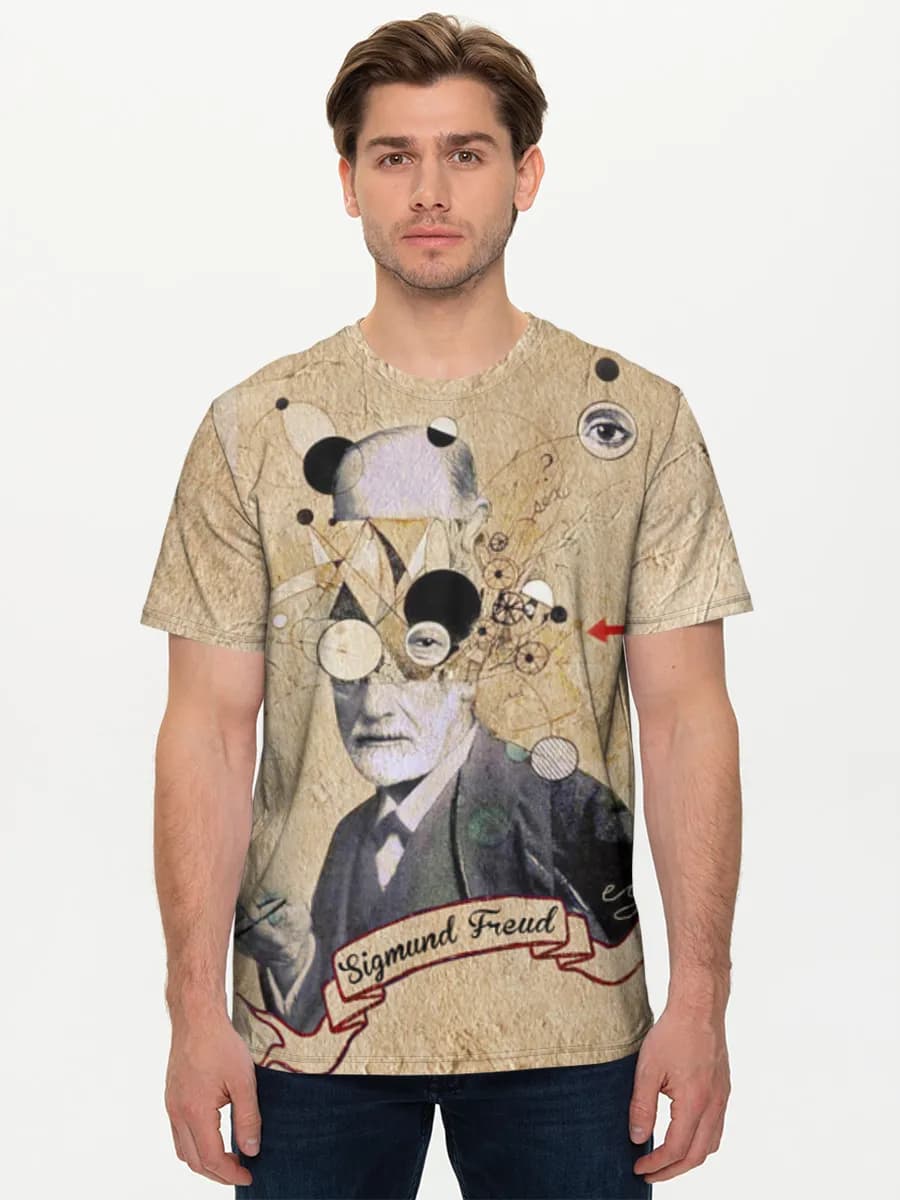 Surreal Sigmund Freud Collage — Men's basic cotton T-shirt with all-over print, Psychology theme