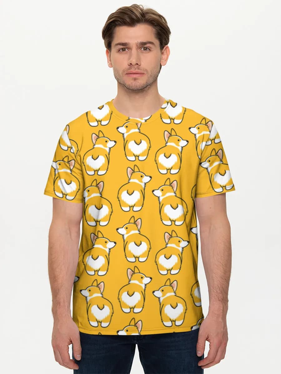 Cute Corgi Butt Parade — Men's basic cotton T-shirt with all-over print, Dogs theme