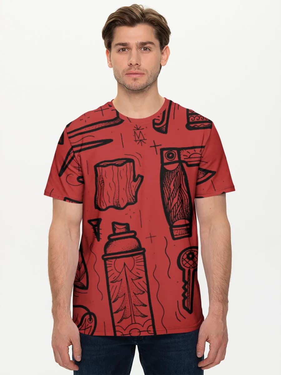 Hand Drawn Tool Doodles — Men's basic cotton T-shirt with all-over print, Tools theme