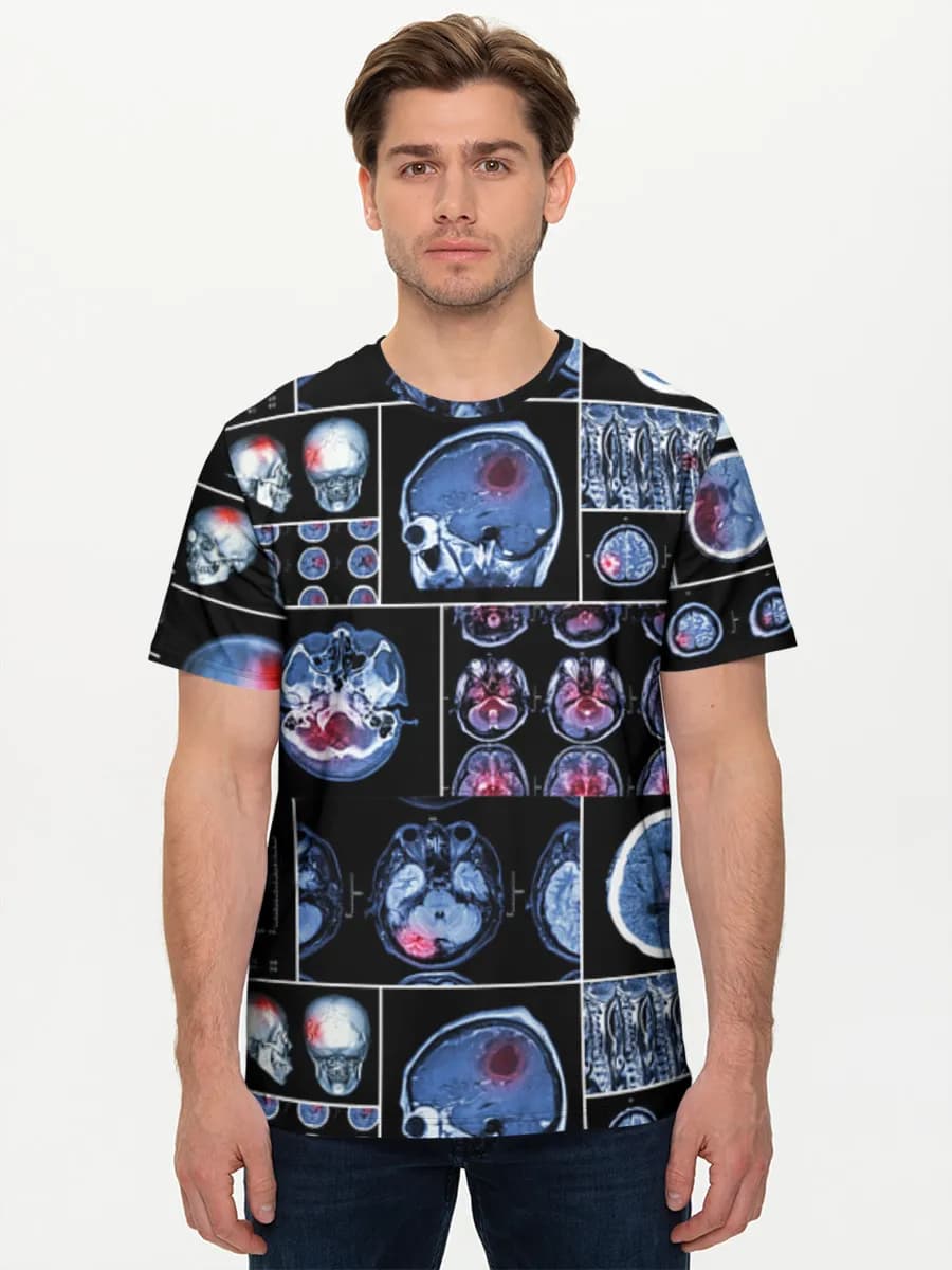 Neuro Scan Collage — Men's basic cotton T-shirt with all-over print, Radiology theme