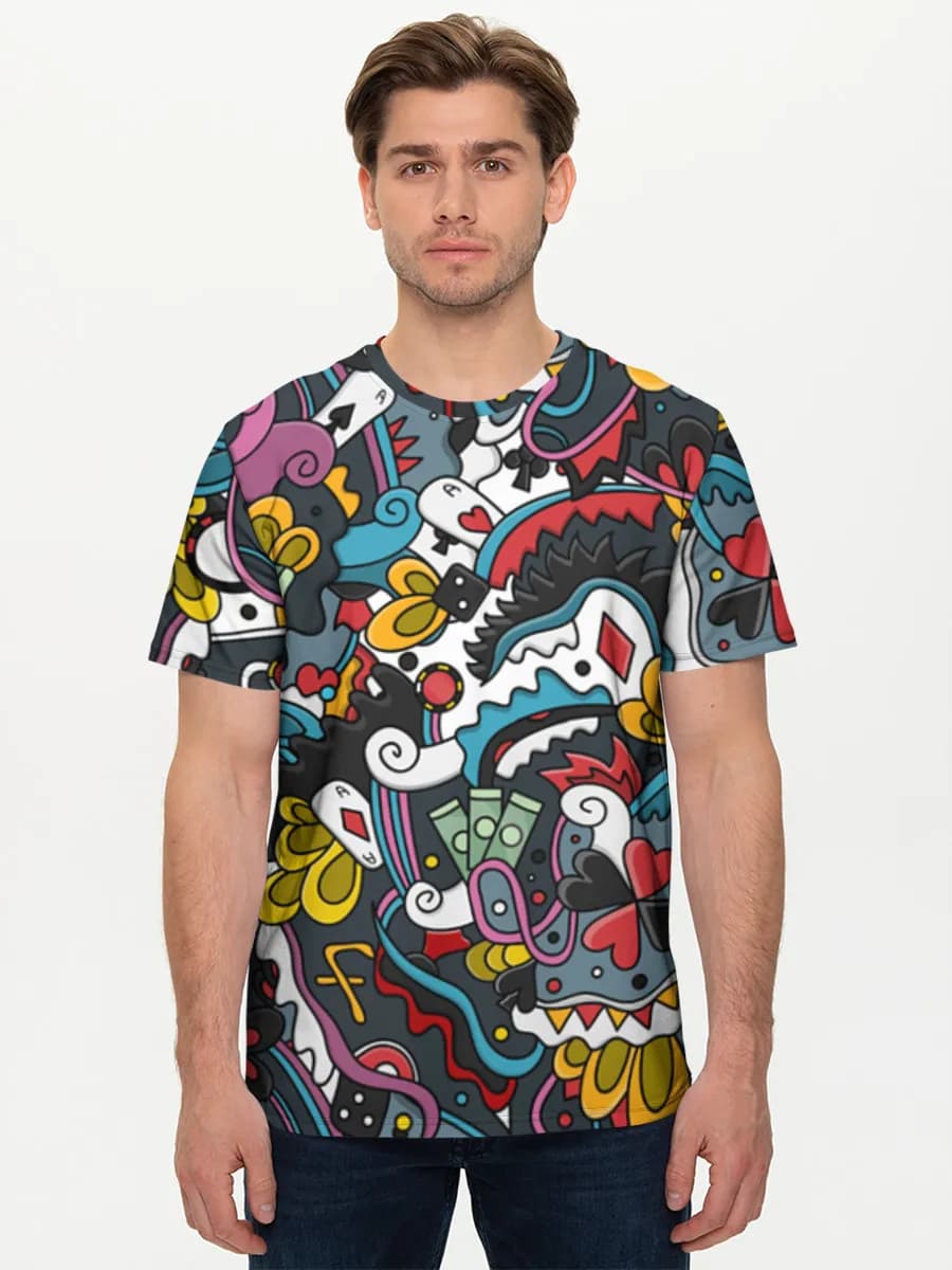 Crazy Casino Doodle — Men's basic cotton T-shirt with all-over print, Gambling theme