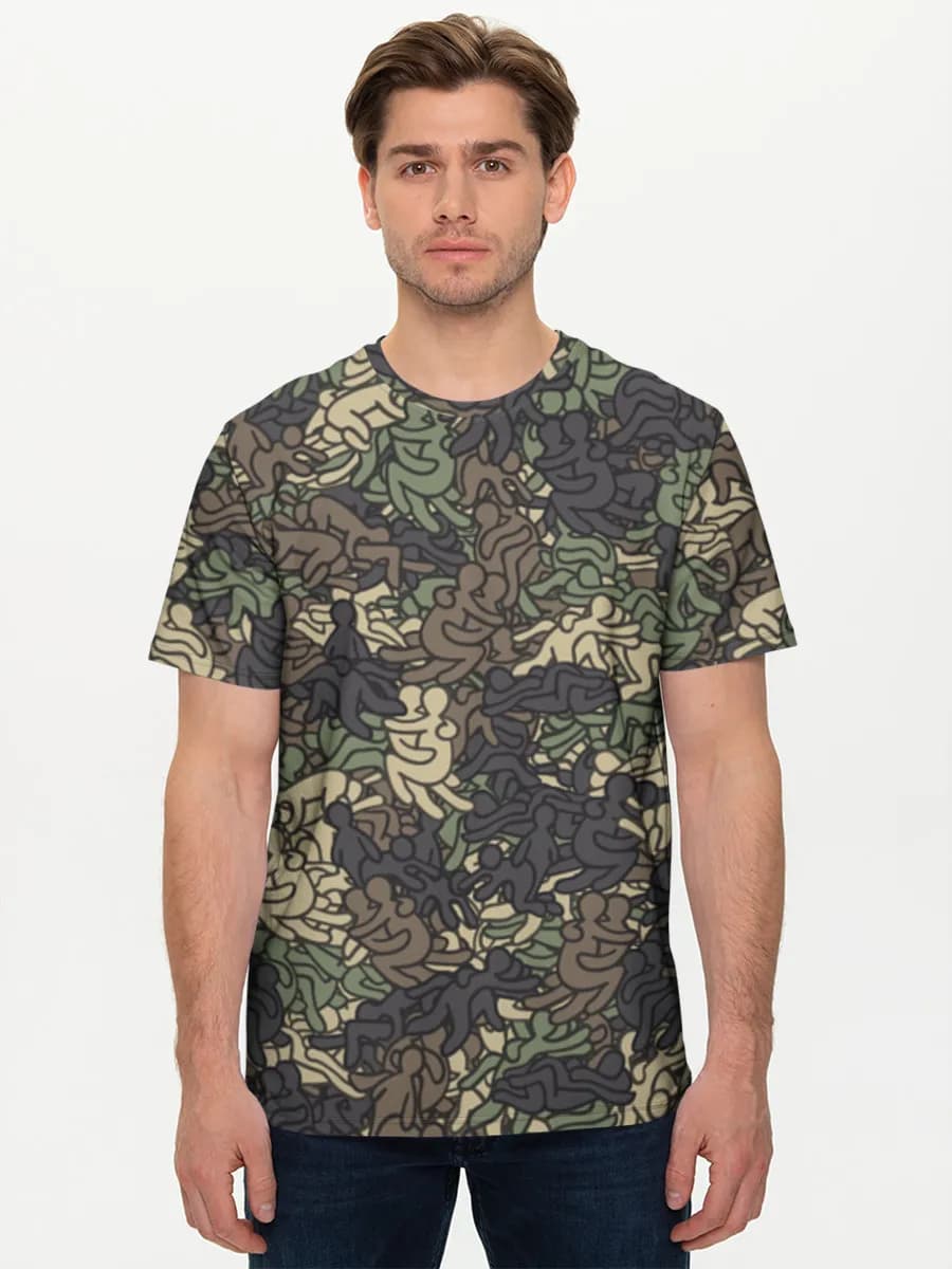 Abstract Camo Figure Crowd — Men's basic cotton T-shirt with all-over print, Abstract theme