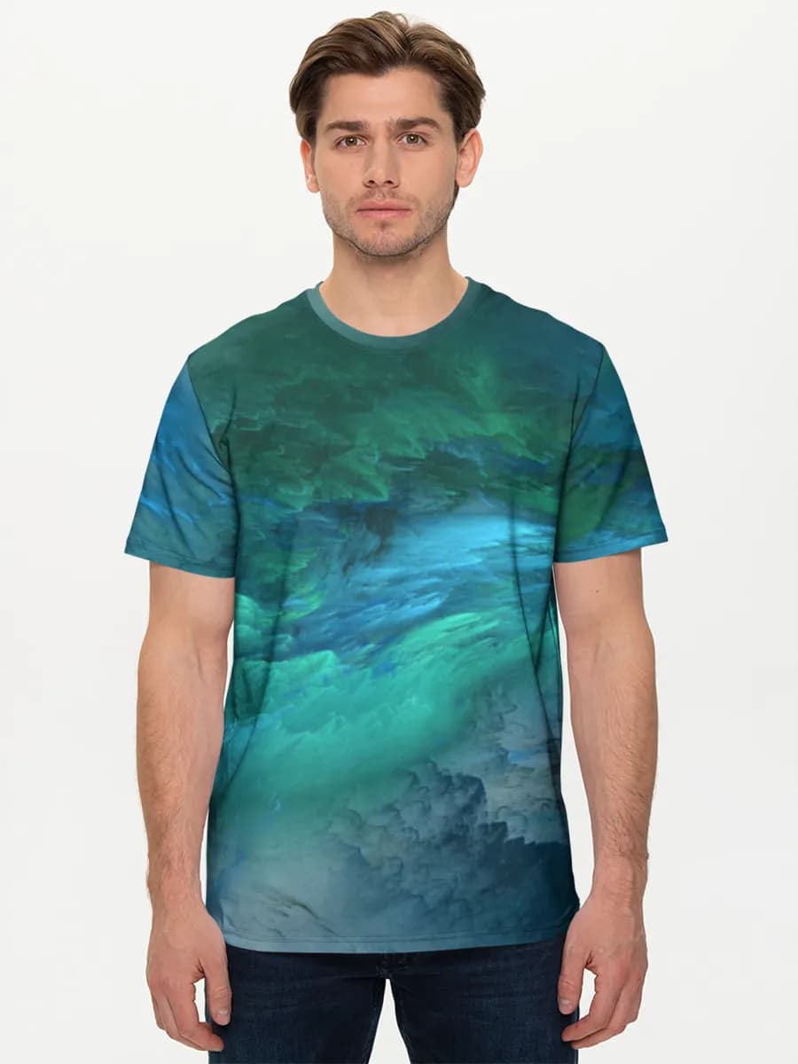 Deep Ocean Abstract — Men's basic cotton T-shirt with all-over print, Abstract theme