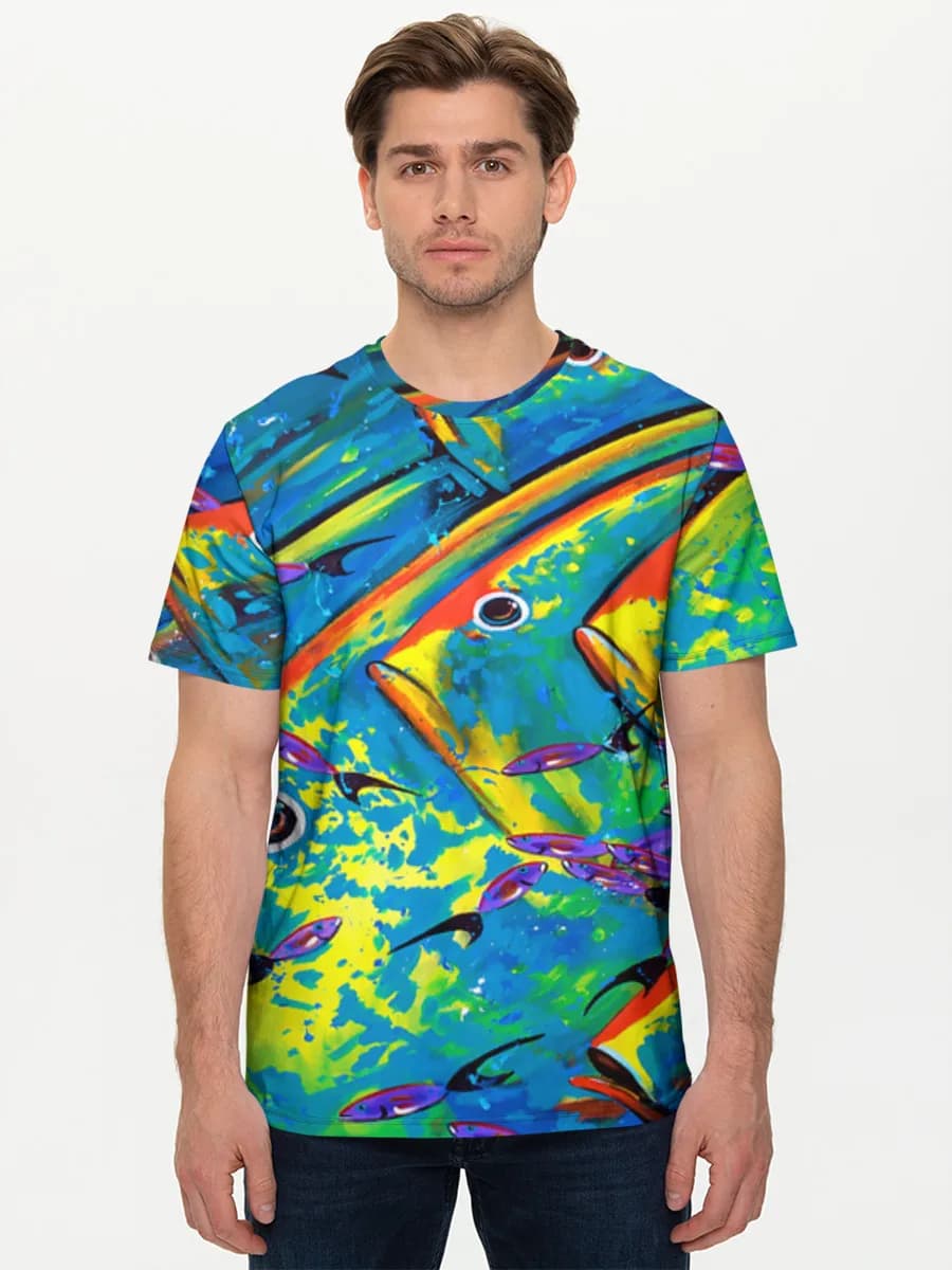 Vibrant Tropical Fish — Men's basic cotton T-shirt with all-over print, Fish theme