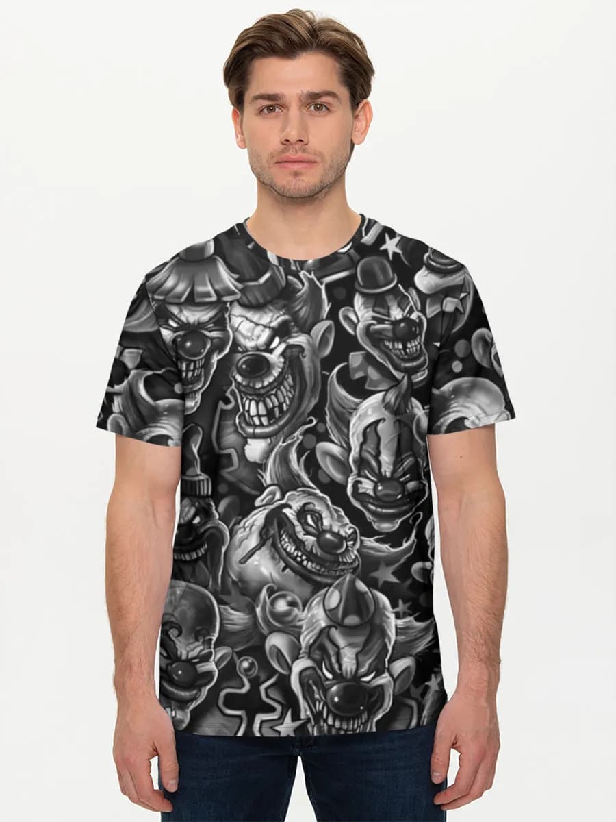 Creepy Clown Faces — Men's basic cotton T-shirt with all-over print, Horror theme