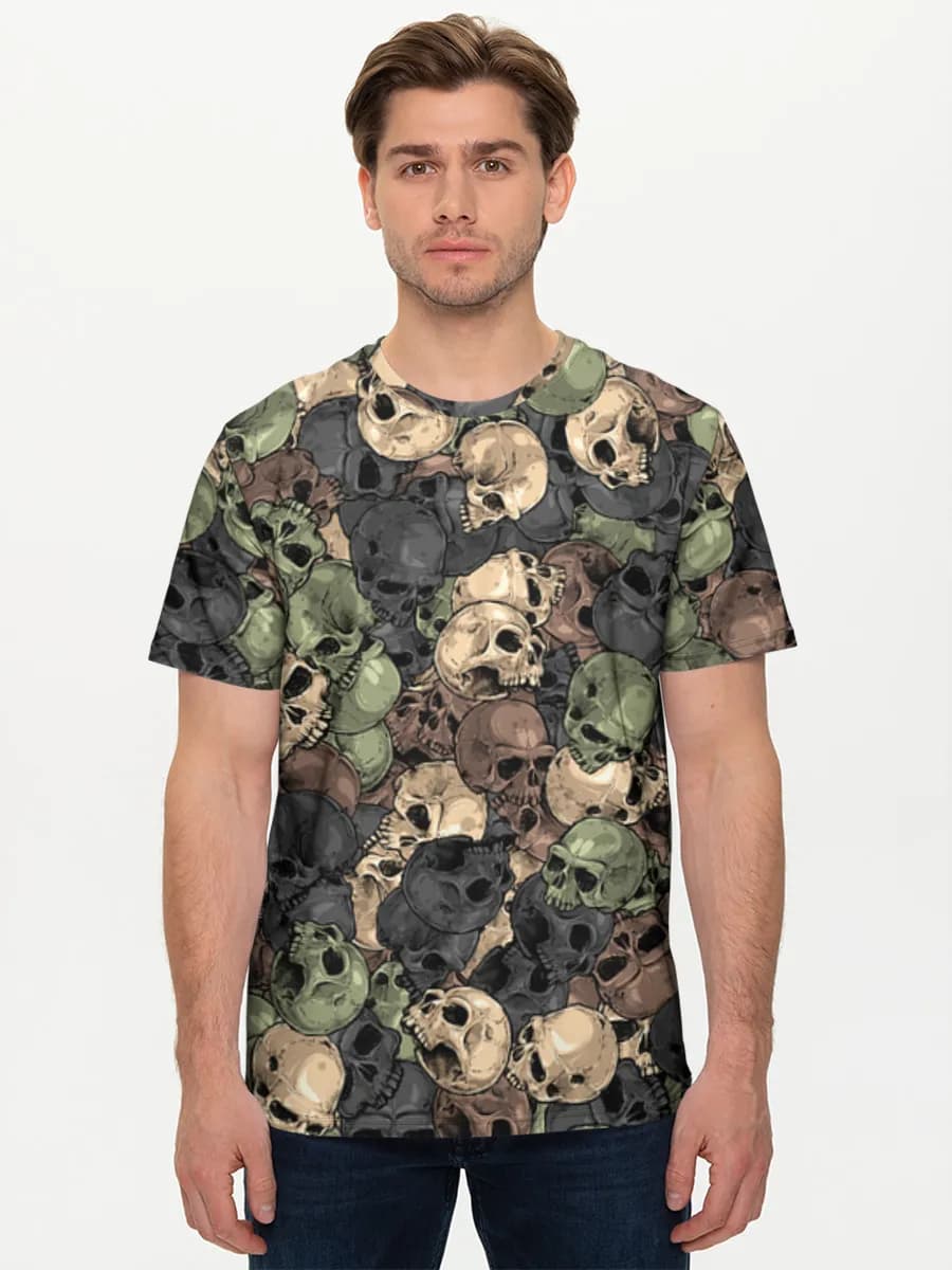 Camo Skull Collage — Men's basic cotton T-shirt with all-over print, Skulls theme