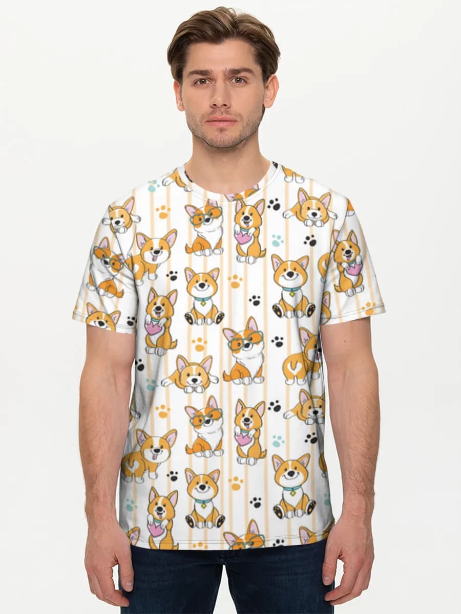 Cute Corgi Paw Prints — Men's basic cotton T-shirt with all-over print, Corgi theme