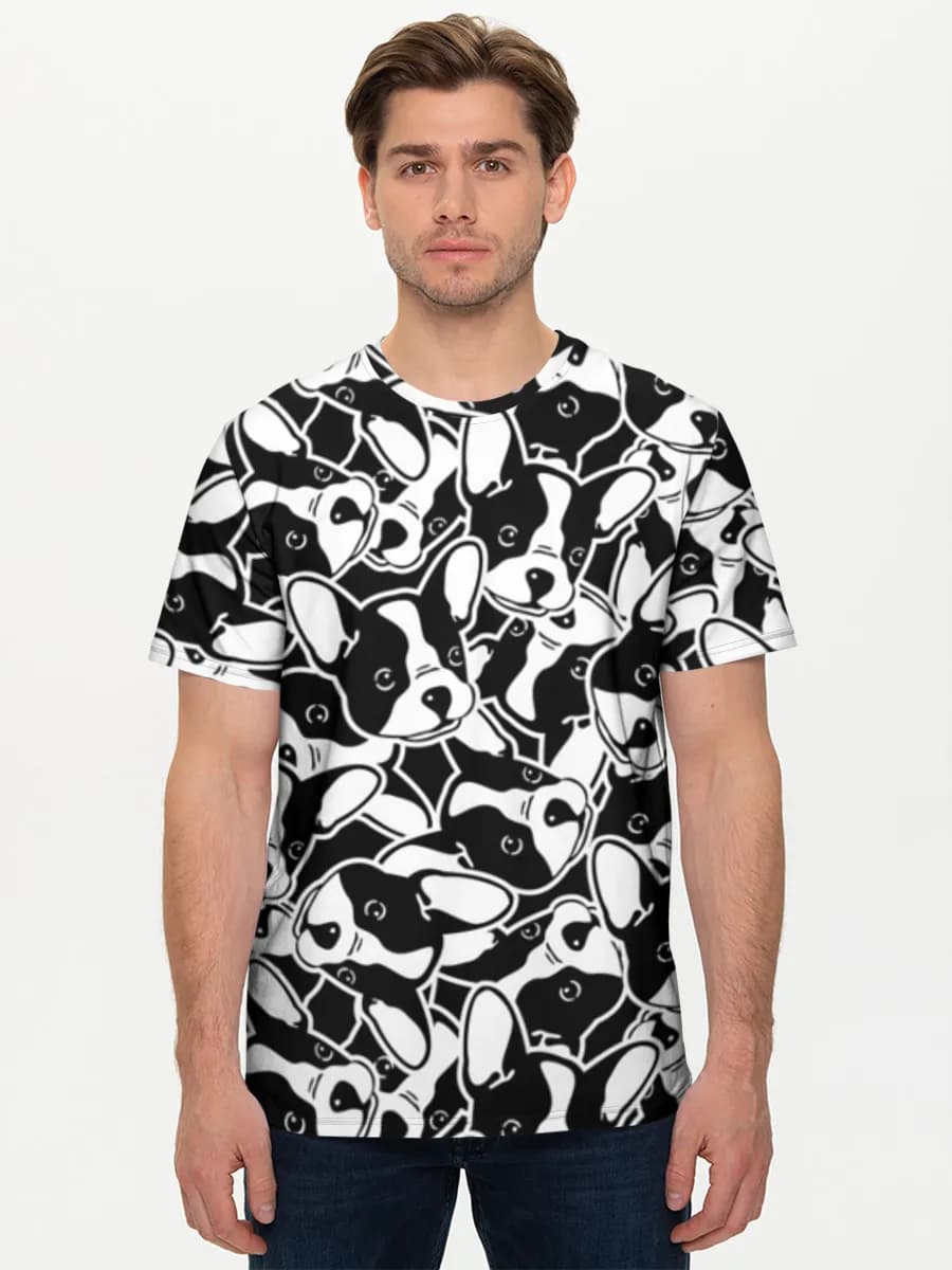 French Bulldog Faces — Men's basic cotton T-shirt with all-over print, Dogs theme