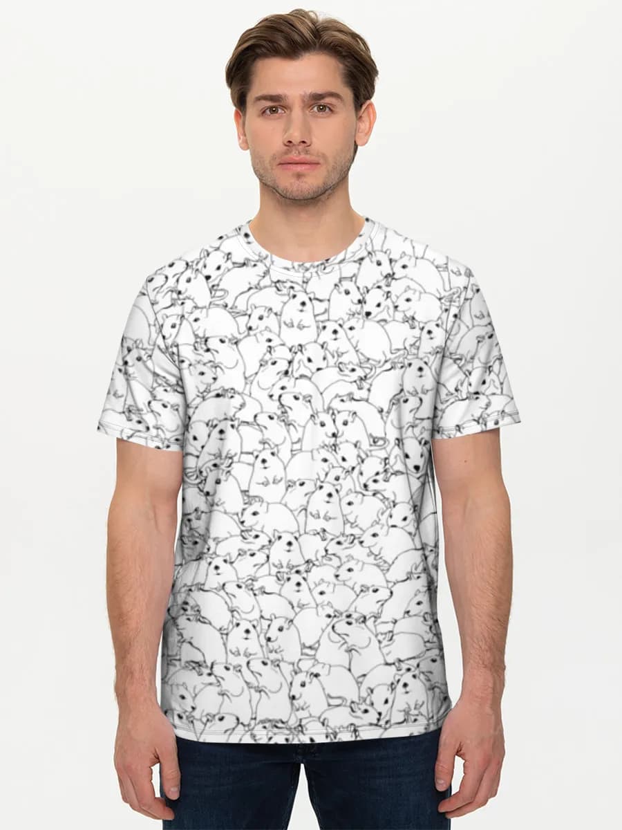 Rat Crowd Line Art — Men's basic cotton T-shirt with all-over print, Rats theme