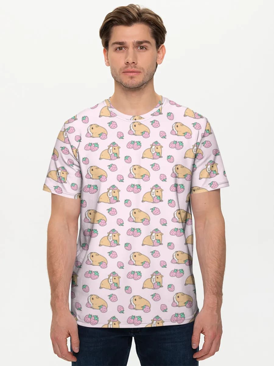 Guinea Pigs And Strawberries — Men's basic cotton T-shirt with all-over print, Guinea Pig theme
