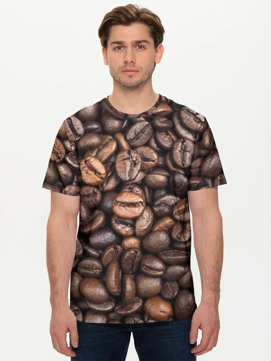 Roasted Coffee Beans — Men's basic cotton T-shirt with all-over print, Coffee theme