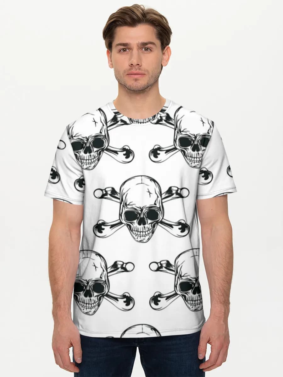 Skull And Crossbones — Men's basic cotton T-shirt with all-over print, Skulls theme