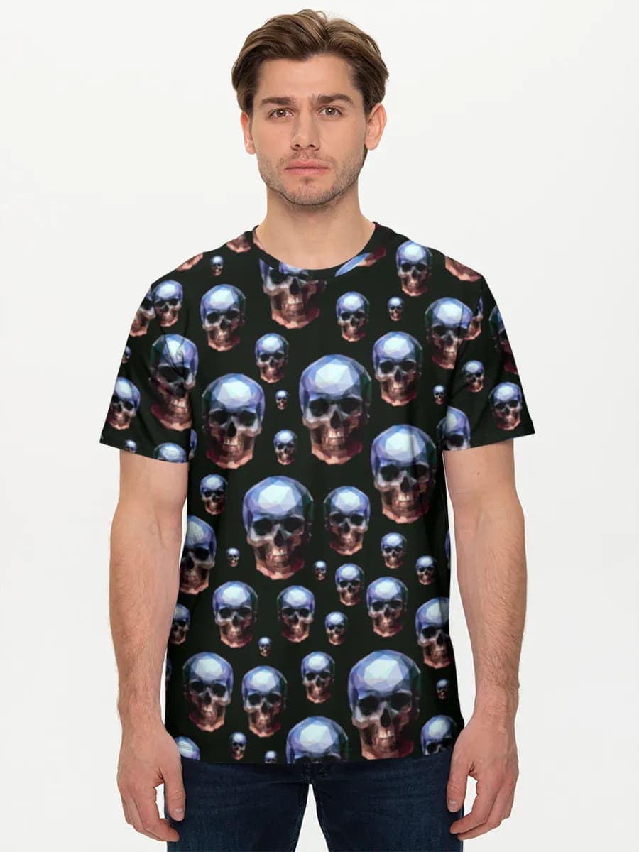Low Poly Skulls — Men's basic cotton T-shirt with all-over print, Skulls theme