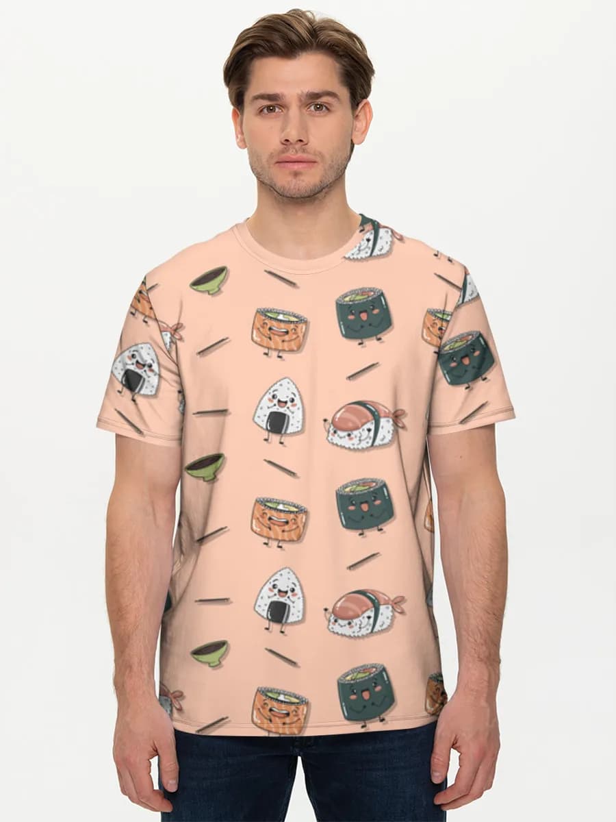 Kawaii Sushi Friends — Men's basic cotton T-shirt with all-over print, Sushi theme