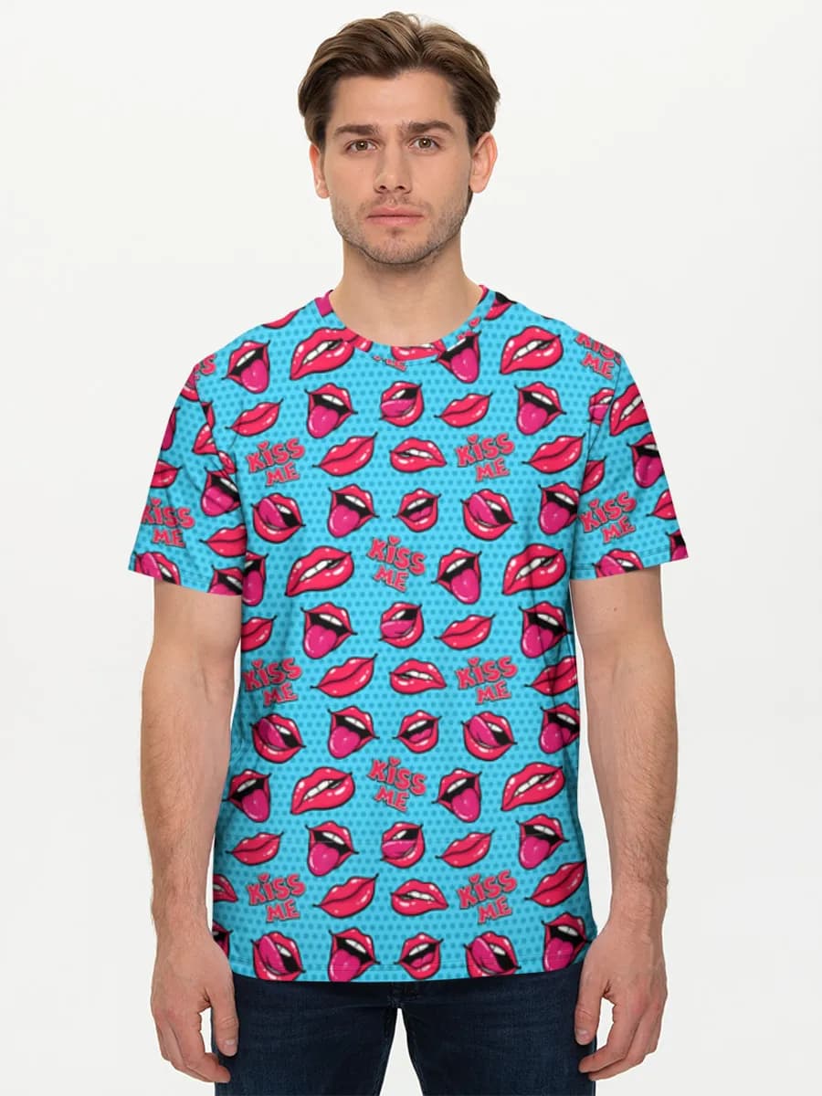 Kiss Me Pop Art — Men's basic cotton T-shirt with all-over print, Pop Art theme