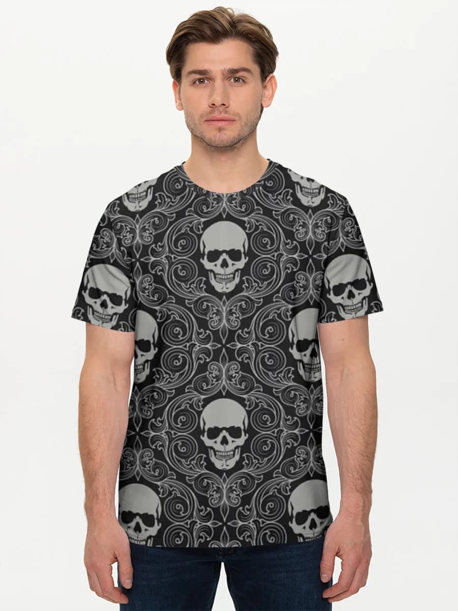 Gothic Damask Skulls — Men's basic cotton T-shirt with all-over print, Skulls theme