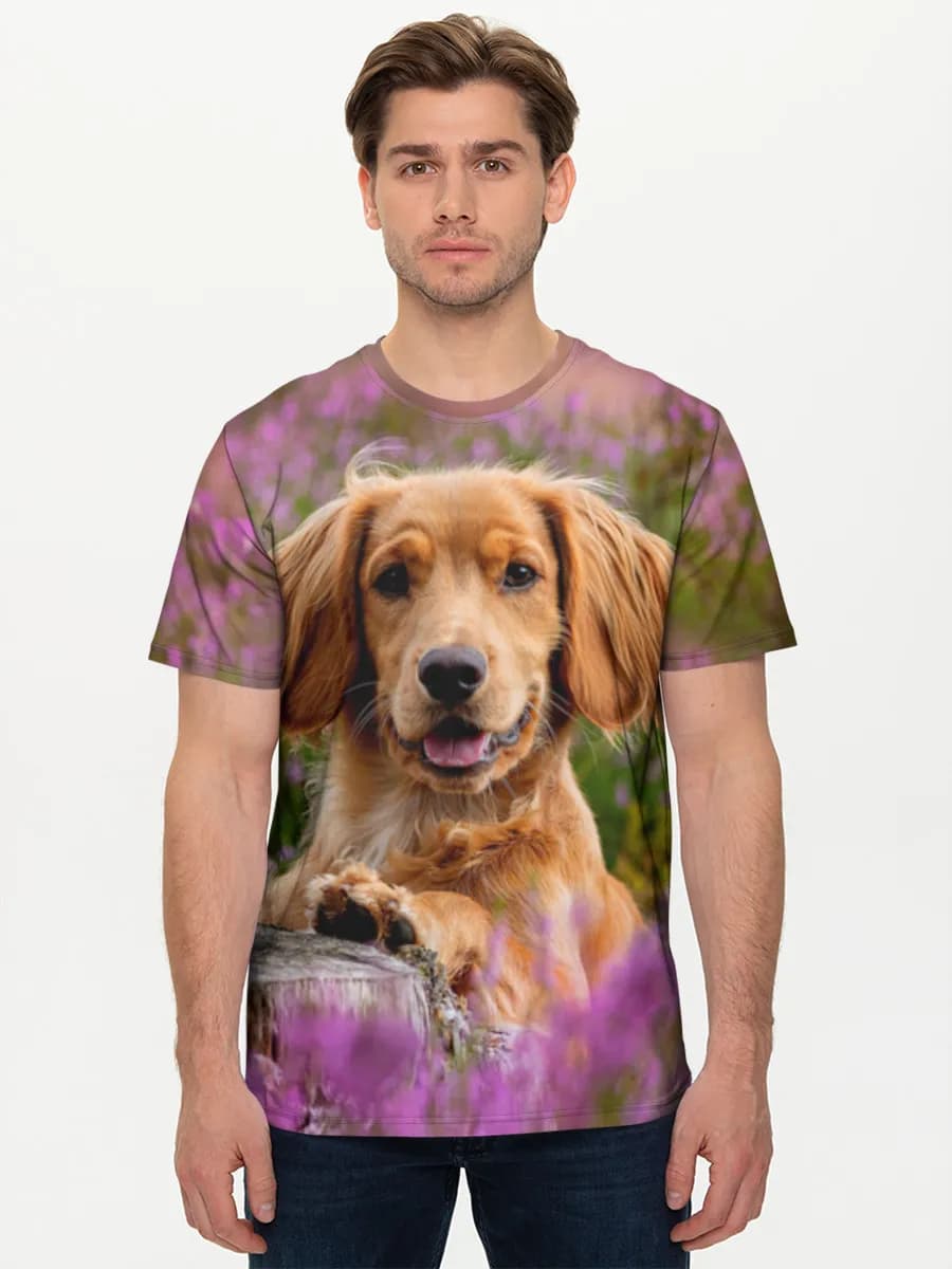 Spaniel Puppy In Heather — Men's basic cotton T-shirt with all-over print, Dogs theme
