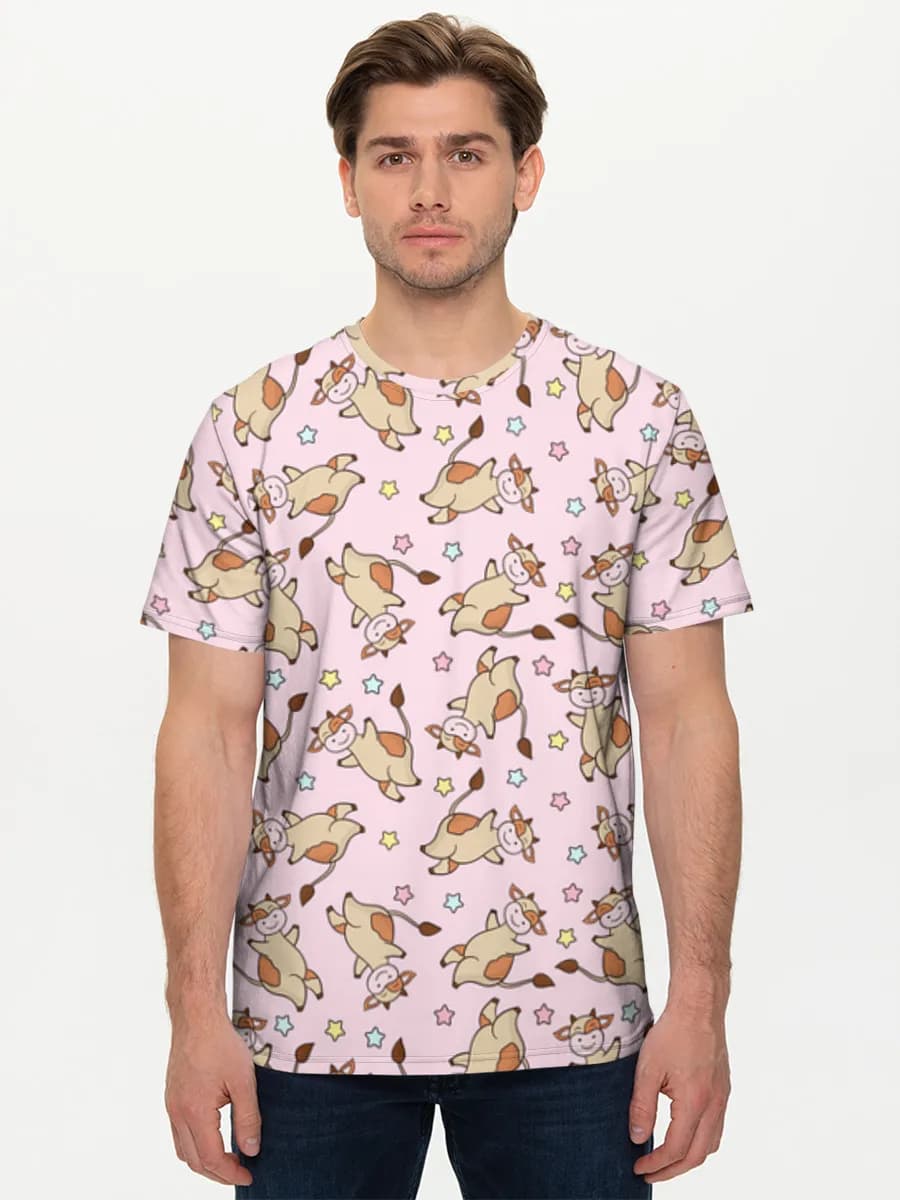 Cute Pastel Dancing Cows — Men's basic cotton T-shirt with all-over print, Cow theme