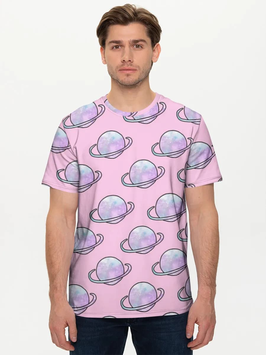Pastel Galaxy Planets — Men's basic cotton T-shirt with all-over print, Space theme