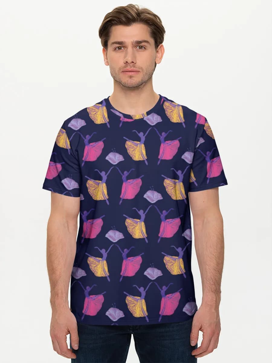 Neon Ballerina Silhouettes — Men's basic cotton T-shirt with all-over print, Dance theme