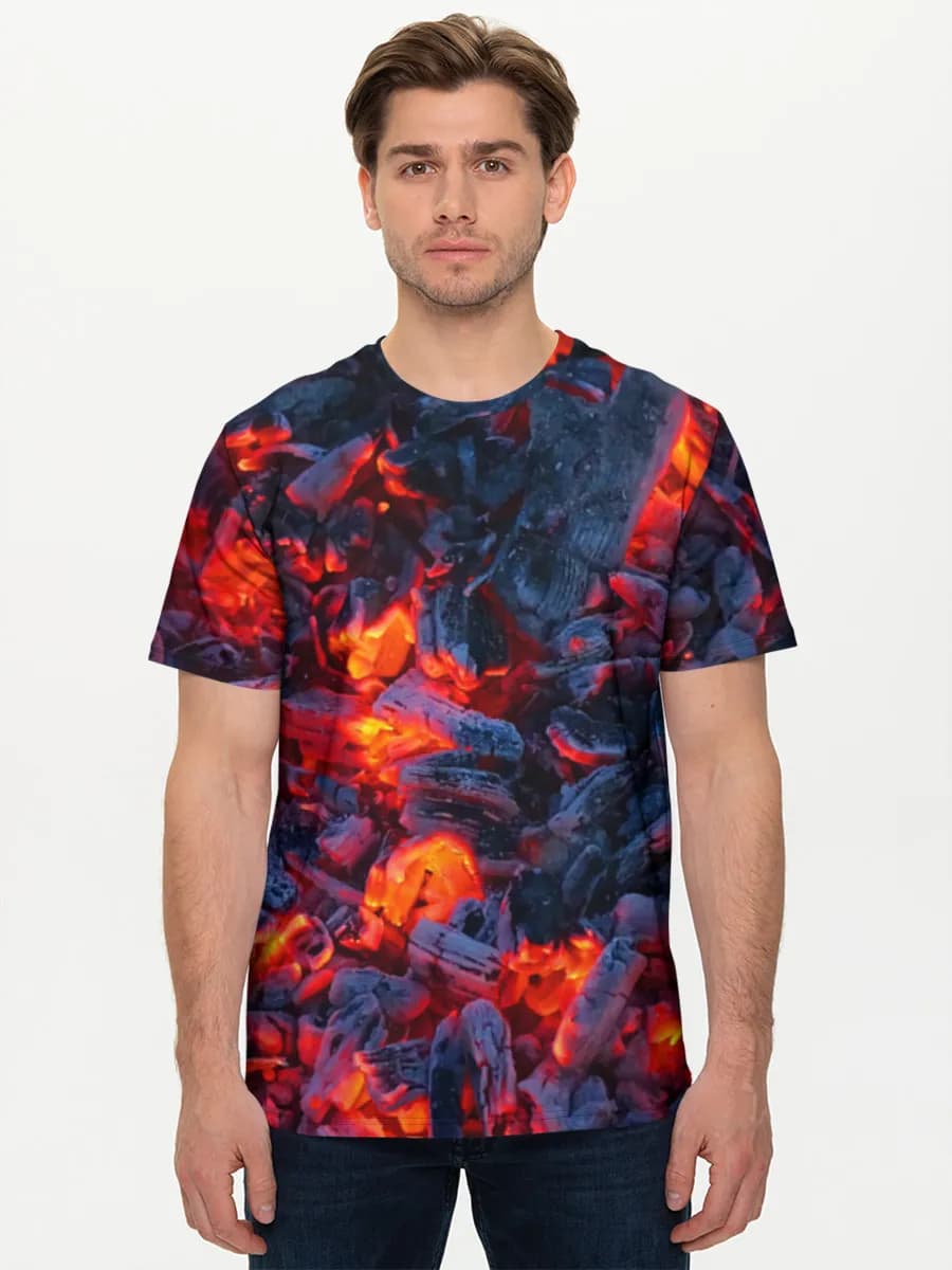 Glowing Campfire Embers — Men's basic cotton T-shirt with all-over print, Fire theme
