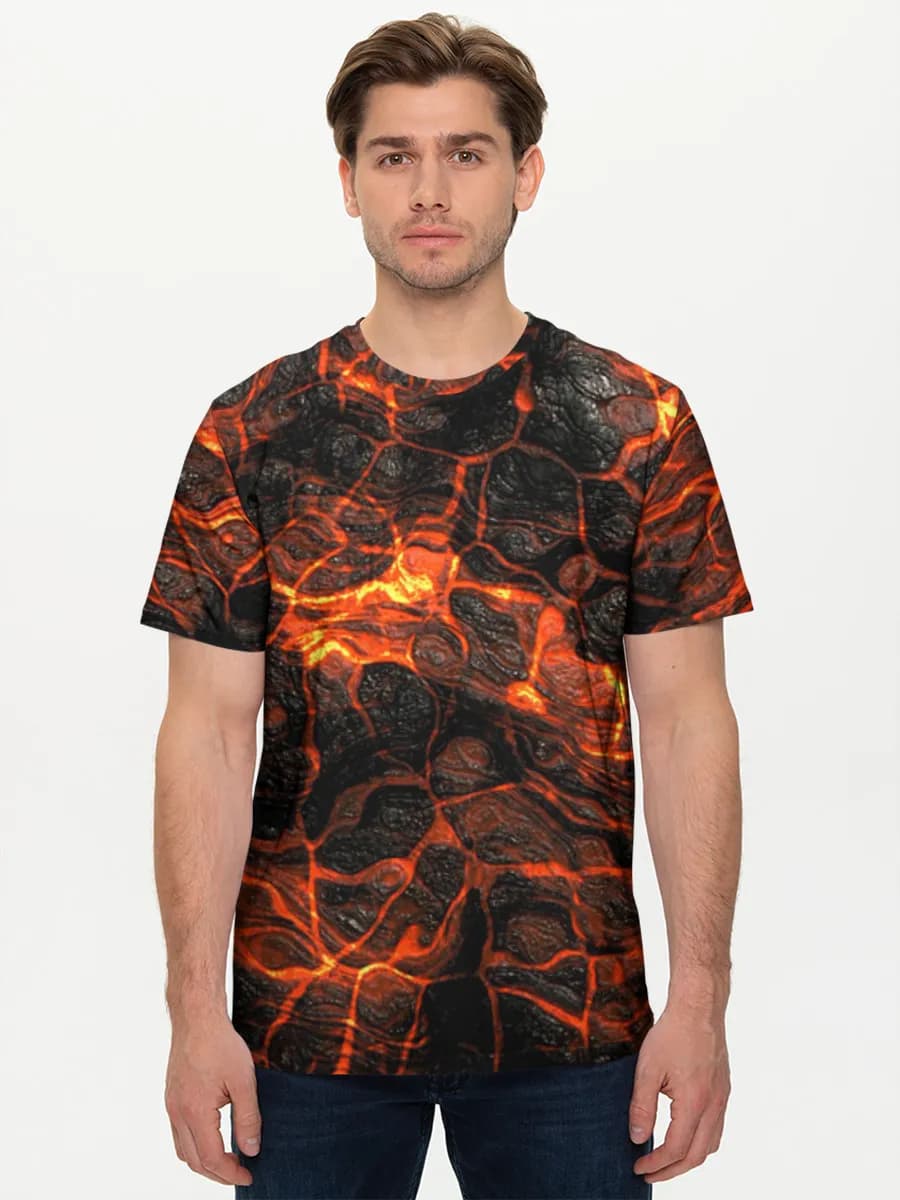 Molten Lava Cracks — Men's basic cotton T-shirt with all-over print, Lava theme