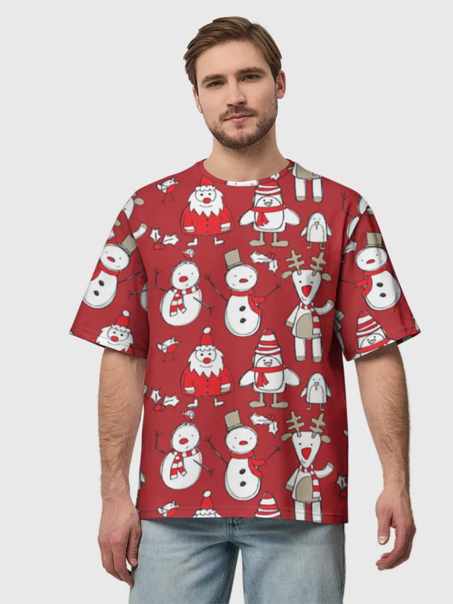 Cute Christmas Doodles — Men's oversized cotton T-shirt with all-over print, Holidays theme