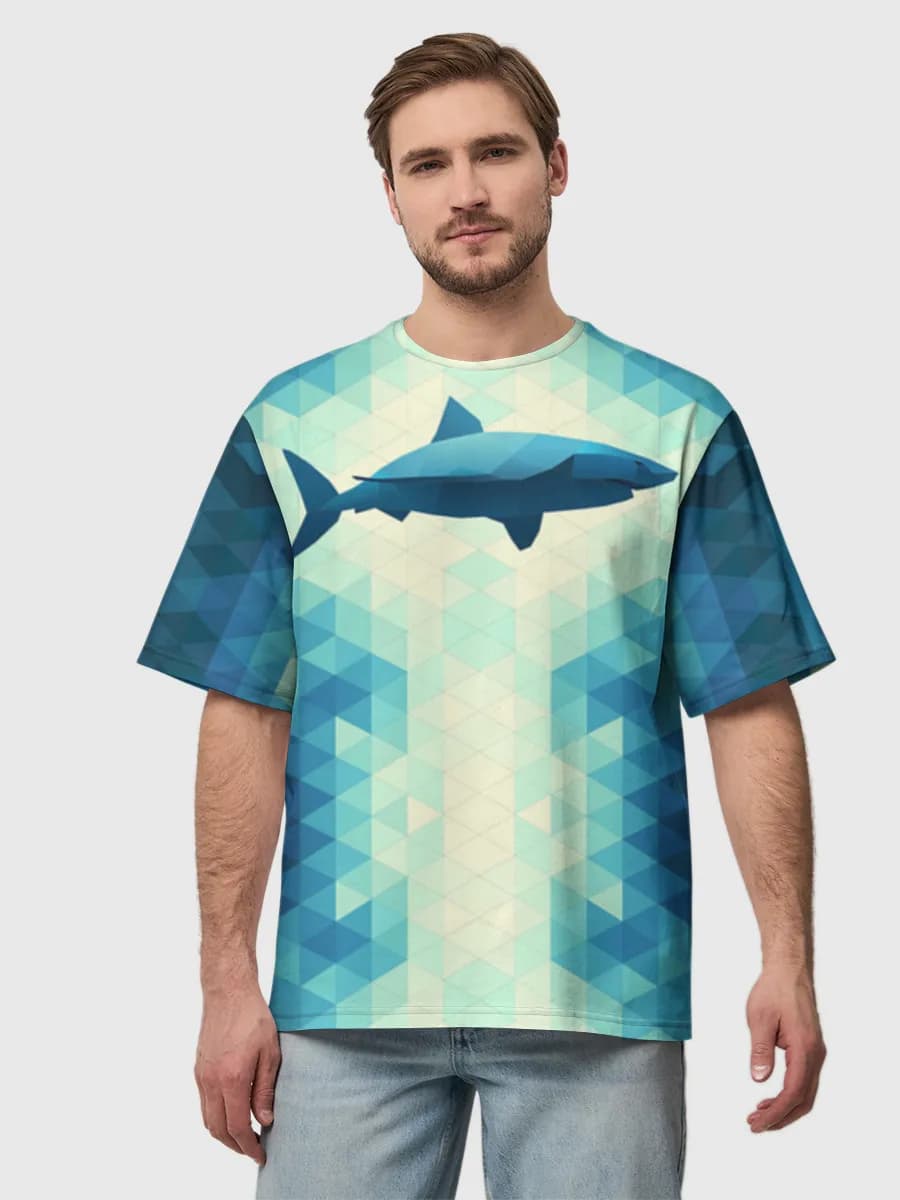 Low Poly Shark — Men's oversized cotton T-shirt with all-over print, Sharks theme