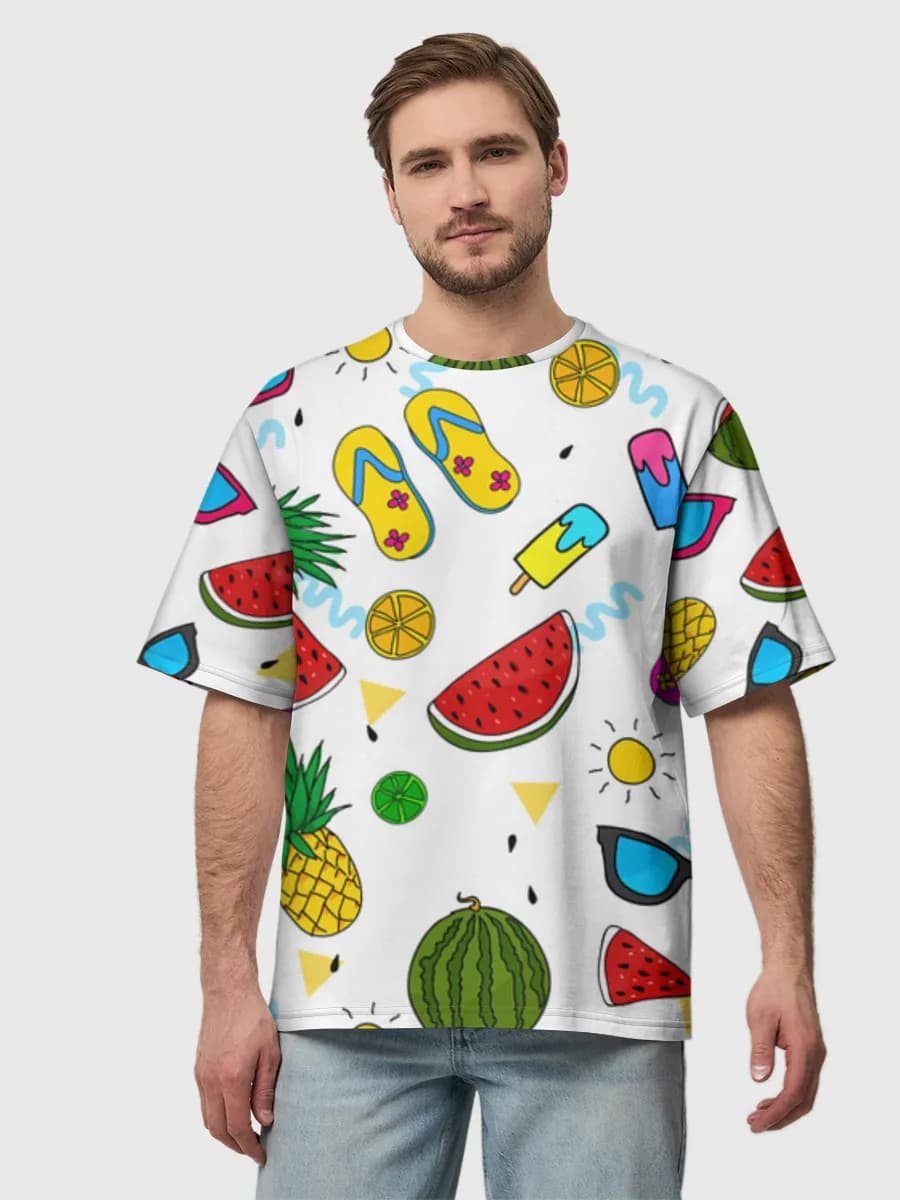 Summer Vacation Doodles — Men's oversized cotton T-shirt with all-over print, Summer theme