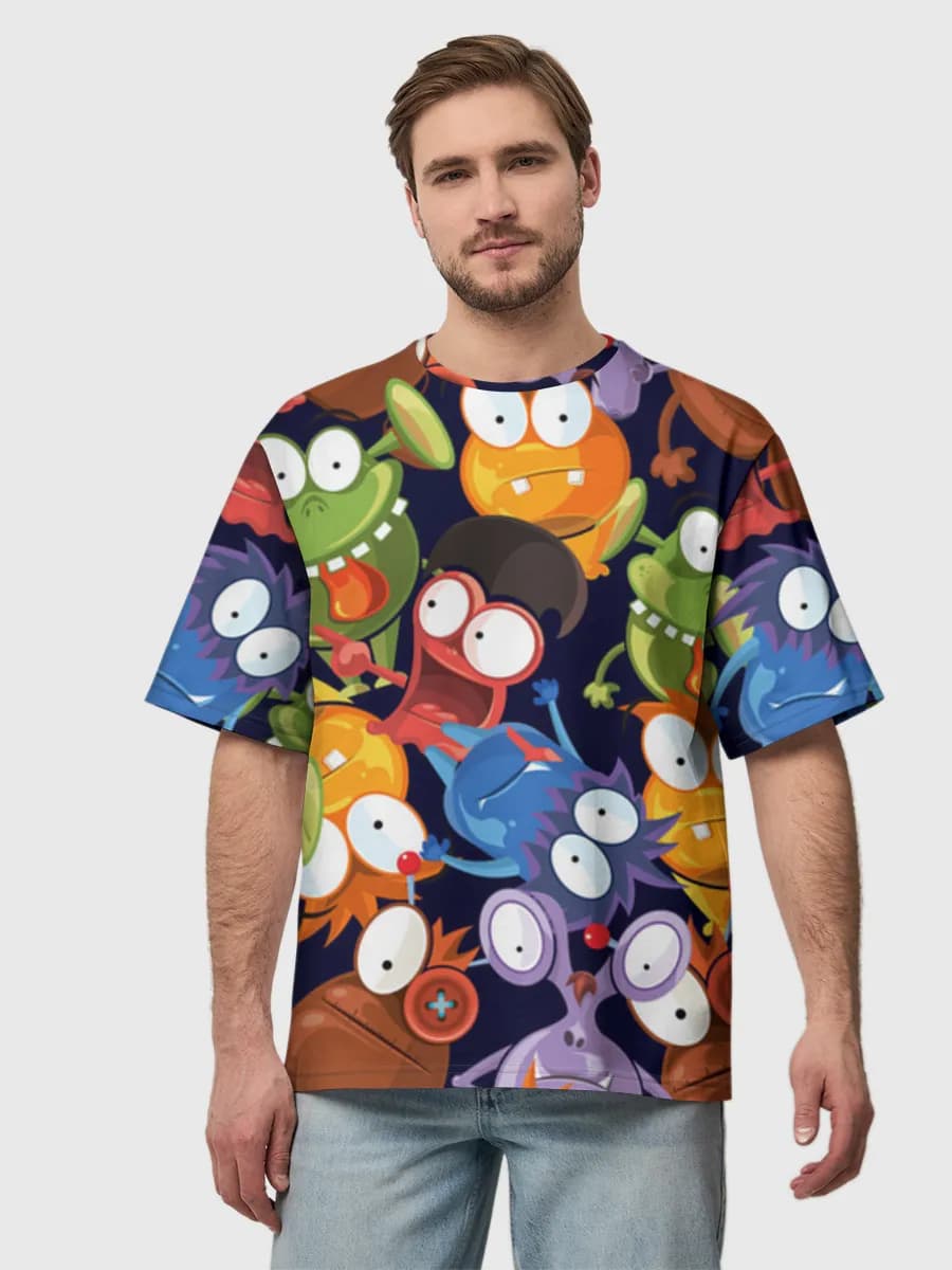 Goofy Cartoon Monster Squad — Men's oversized cotton T-shirt with all-over print, Monsters theme