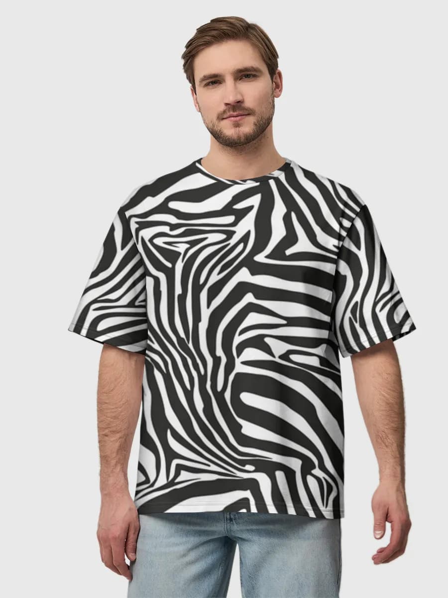 Bold Zebra Stripes — Men's oversized cotton T-shirt with all-over print, Zebra theme
