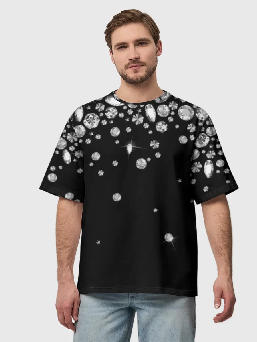 Sparkling Diamond Confetti — Men's oversized cotton T-shirt with all-over print, Diamonds theme