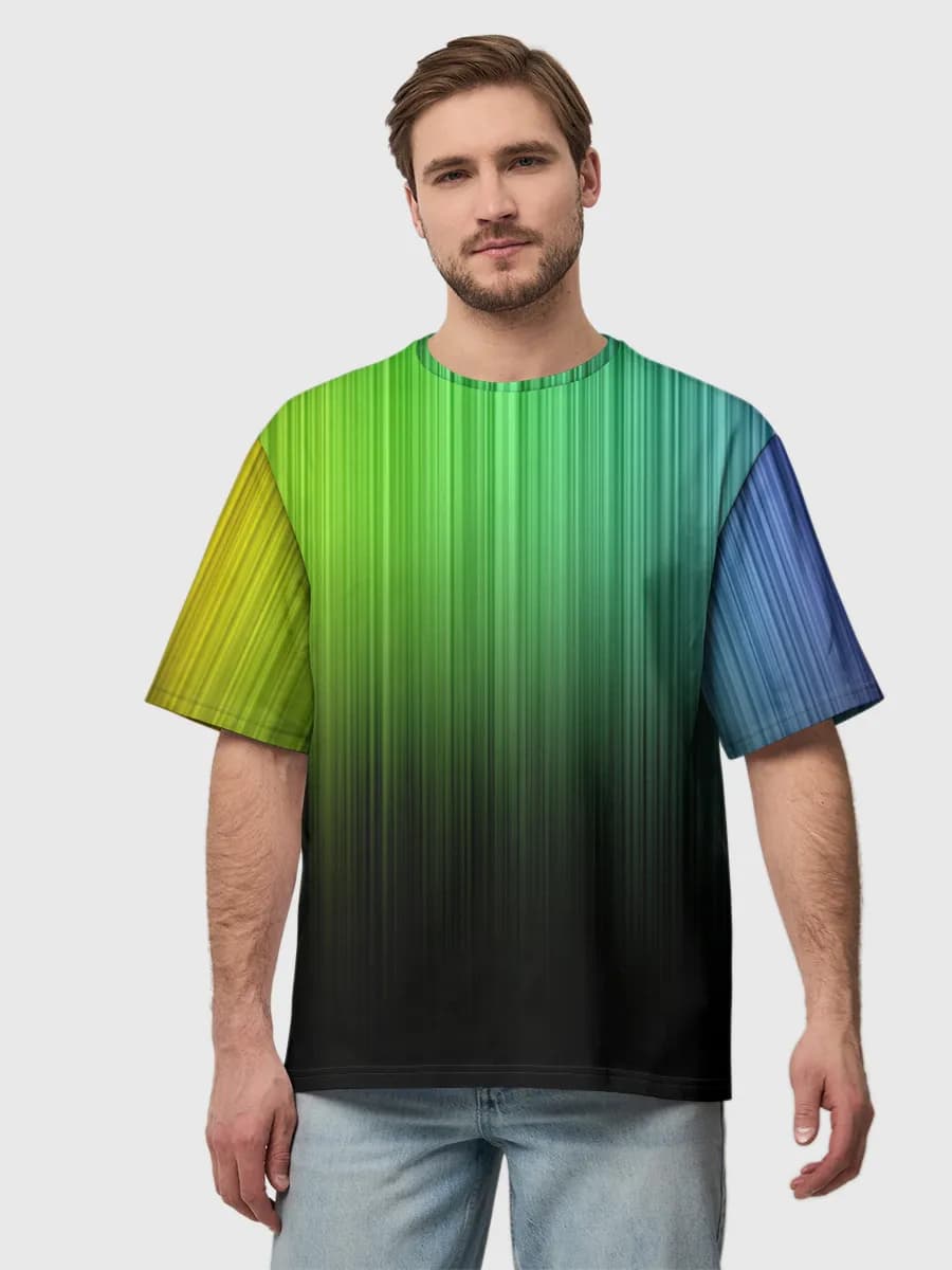 Rainbow Spectrum Stripes — Men's oversized cotton T-shirt with all-over print, Rainbow theme