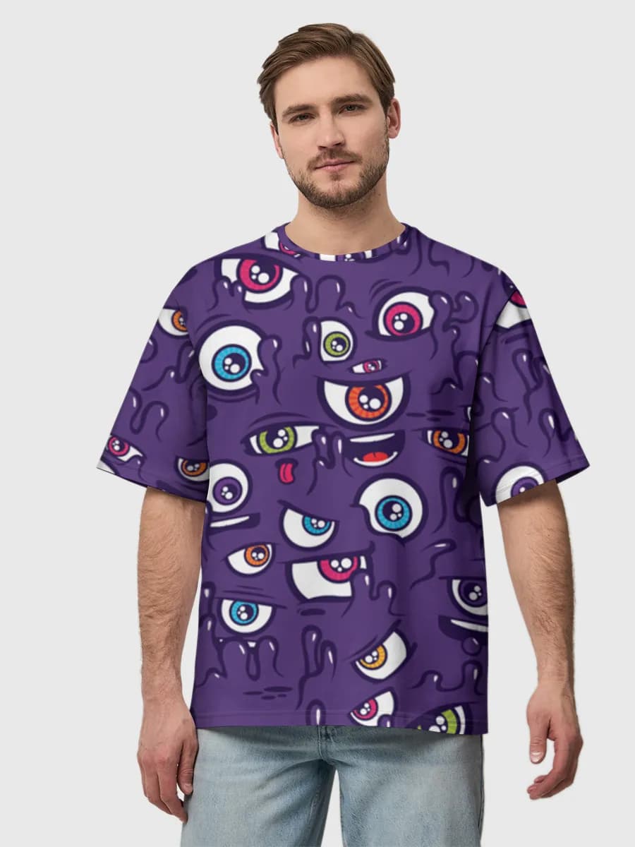 Creepy Eyeball Slime — Men's oversized cotton T-shirt with all-over print, Horror theme