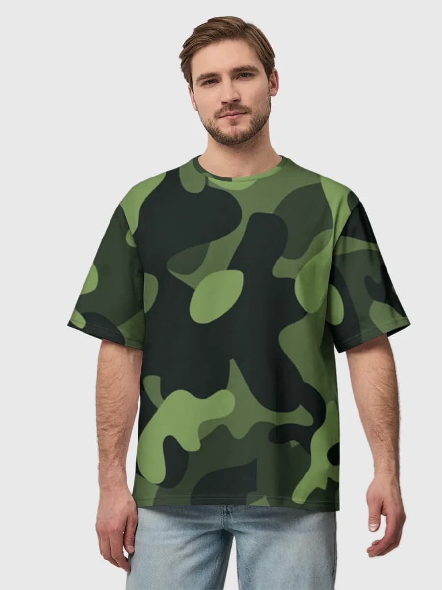 Green Camo Print — Men's oversized cotton T-shirt with all-over print, Camouflage theme
