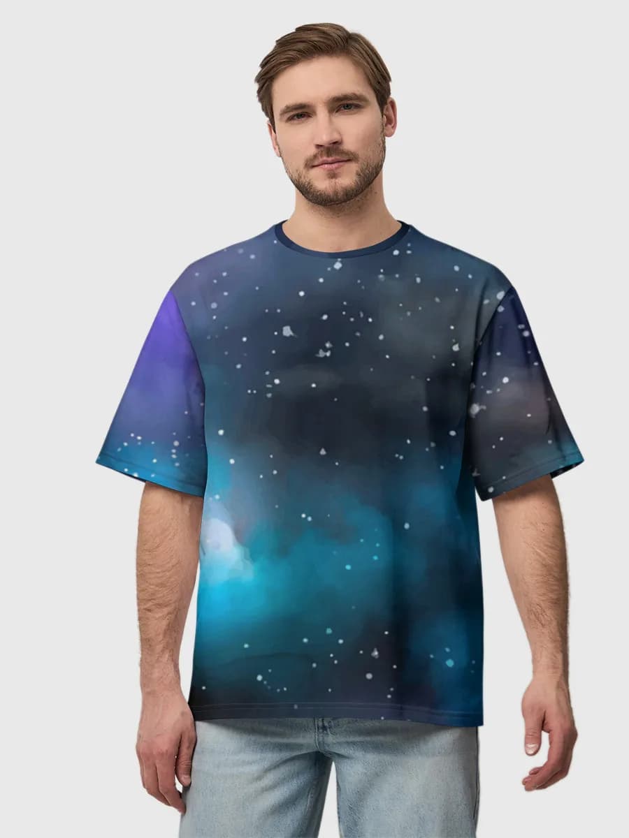 Blue Purple Nebula — Men's oversized cotton T-shirt with all-over print, Space theme