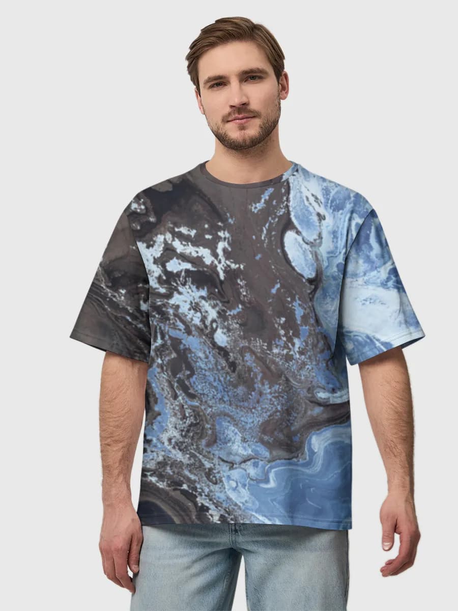 Ocean Meets Earth Abstract — Men's oversized cotton T-shirt with all-over print, Abstract theme