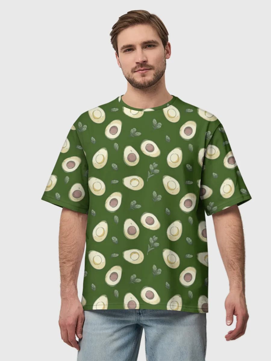 Avocado Lover Print — Men's oversized cotton T-shirt with all-over print, Avocado theme