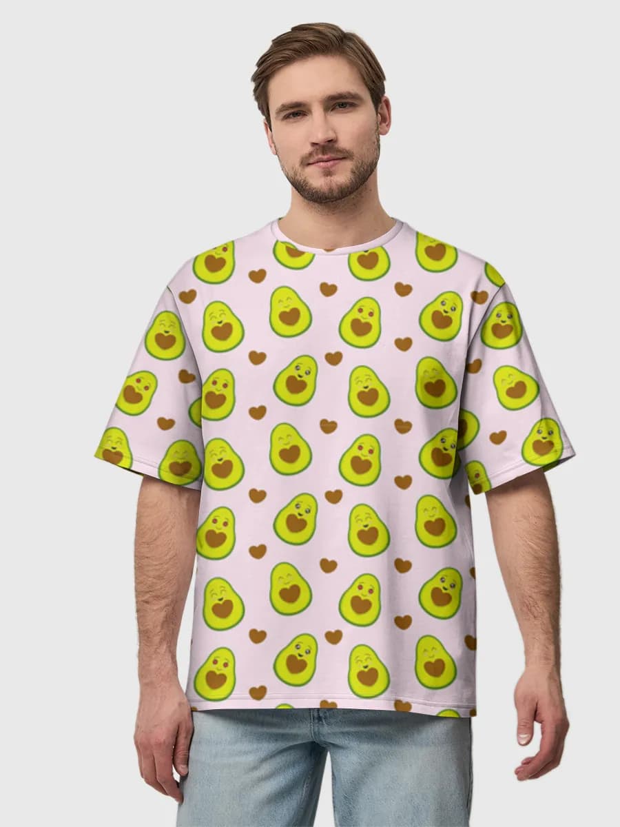 Cute Avocado Hearts — Men's oversized cotton T-shirt with all-over print, Avocado theme