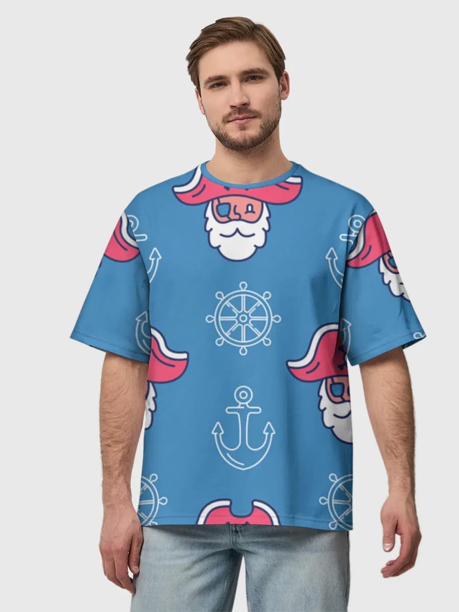 Cute Pirate Nautical Icons — Men's oversized cotton T-shirt with all-over print, Pirate theme