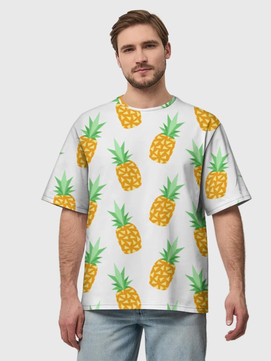 Tropical Pineapple Print — Men's oversized cotton T-shirt with all-over print, Pineapple theme