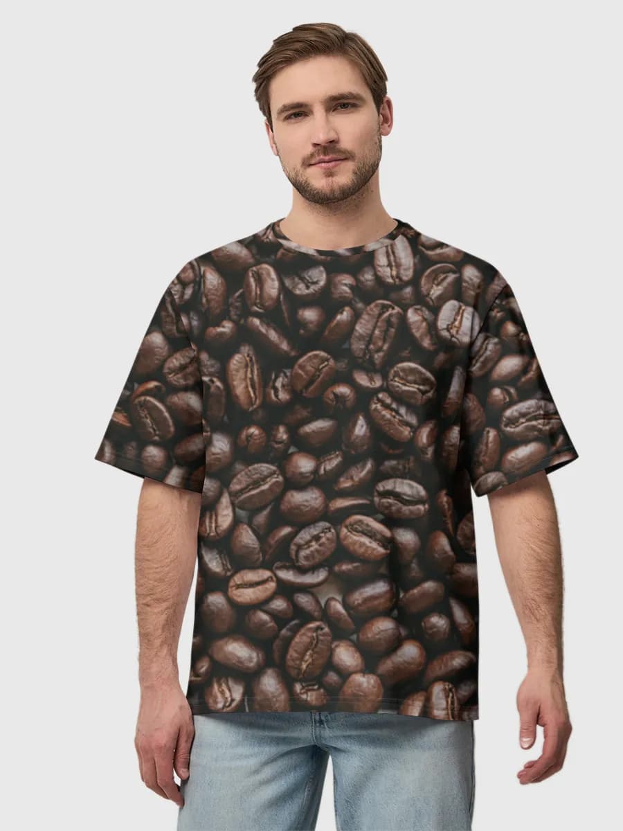 Roasted Coffee Beans — Men's oversized cotton T-shirt with all-over print, Coffee theme