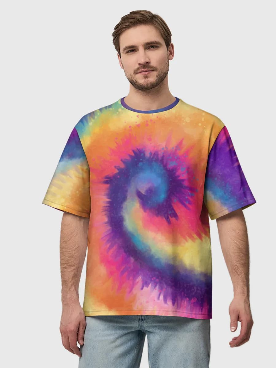 Psychedelic Rainbow Spiral — Men's oversized cotton T-shirt with all-over print, Abstract theme
