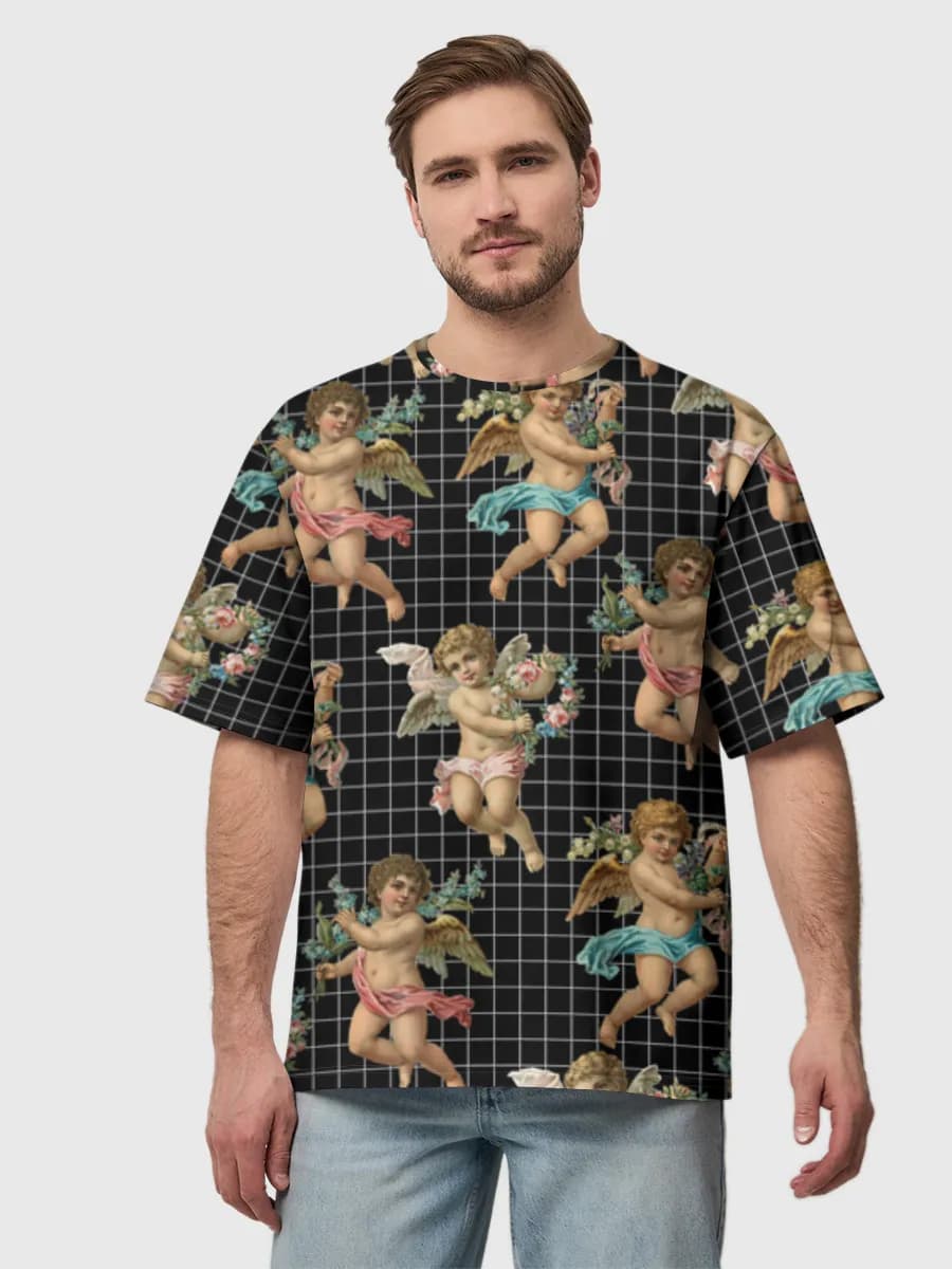 Vintage Cherub Angels — Men's oversized cotton T-shirt with all-over print, Angels theme